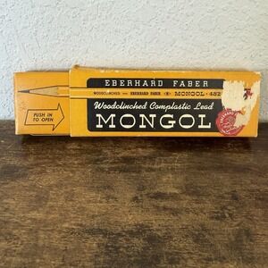Vintage Eberhard Faber Woodclinched Mongol 482 Pencil x8 + Box No. 2 3/8 Firm